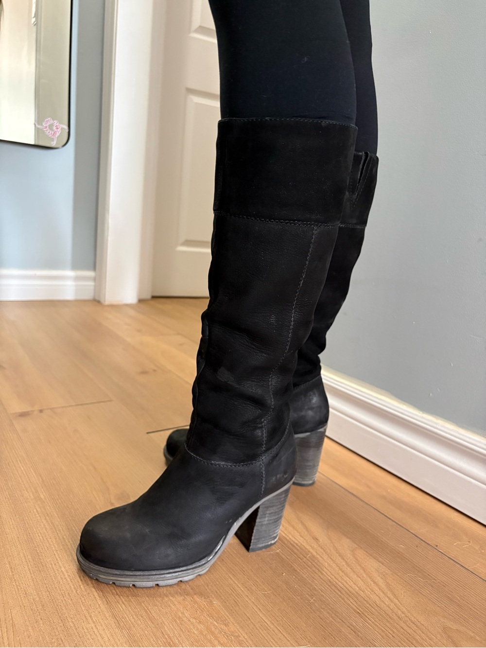 Arnold Churgin Women's Black Suede Knee-High Block Heeled Boots - Picture 2 of 8